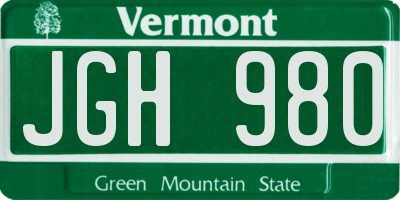 VT license plate JGH980