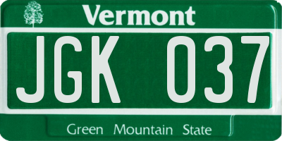 VT license plate JGK037