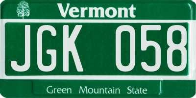 VT license plate JGK058