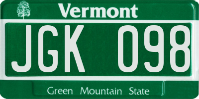 VT license plate JGK098