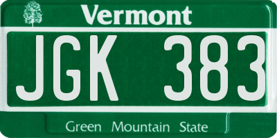 VT license plate JGK383