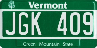 VT license plate JGK409