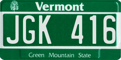 VT license plate JGK416