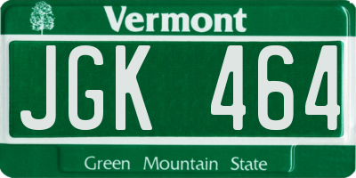 VT license plate JGK464