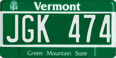 VT license plate JGK474