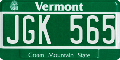 VT license plate JGK565