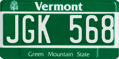 VT license plate JGK568
