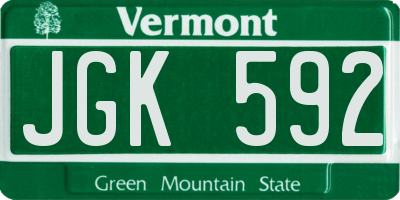 VT license plate JGK592