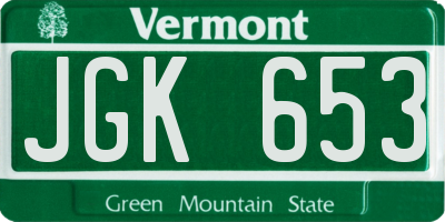 VT license plate JGK653