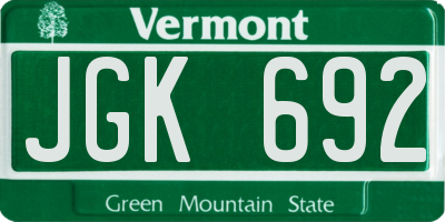 VT license plate JGK692