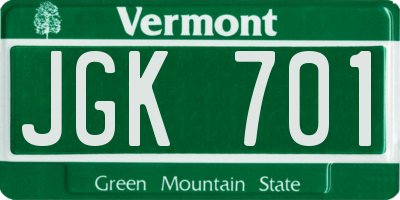 VT license plate JGK701