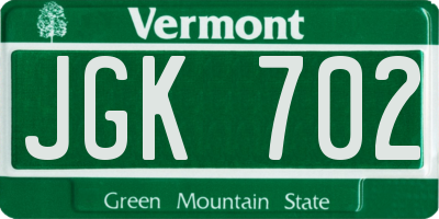 VT license plate JGK702