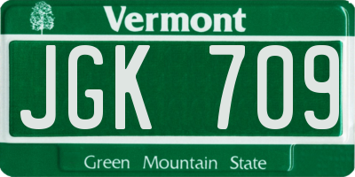 VT license plate JGK709
