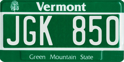 VT license plate JGK850