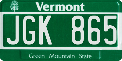 VT license plate JGK865
