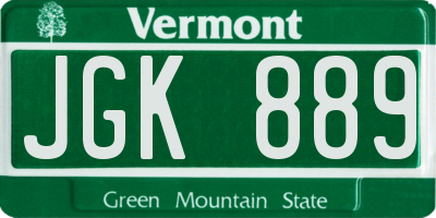 VT license plate JGK889