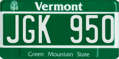 VT license plate JGK950