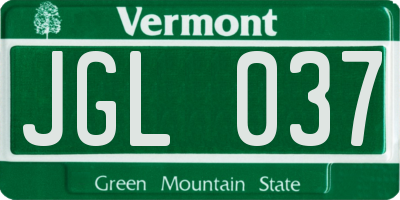 VT license plate JGL037