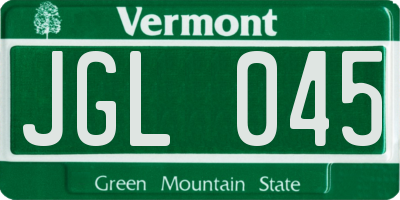 VT license plate JGL045