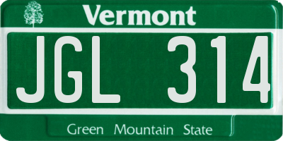 VT license plate JGL314