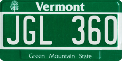 VT license plate JGL360
