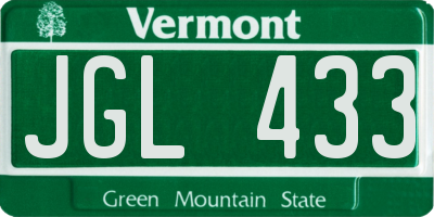 VT license plate JGL433