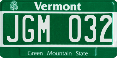 VT license plate JGM032
