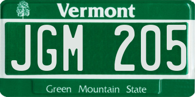 VT license plate JGM205