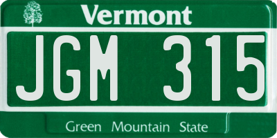 VT license plate JGM315