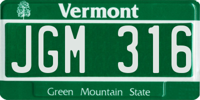 VT license plate JGM316