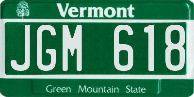 VT license plate JGM618