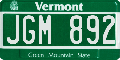 VT license plate JGM892