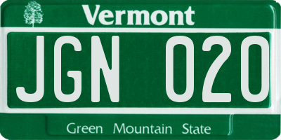VT license plate JGN020