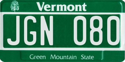 VT license plate JGN080
