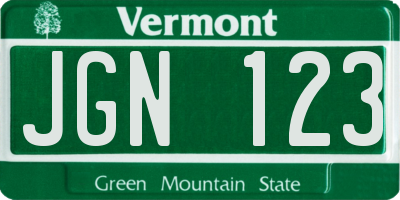 VT license plate JGN123