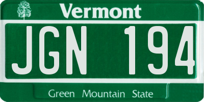 VT license plate JGN194