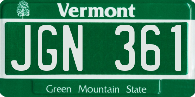 VT license plate JGN361