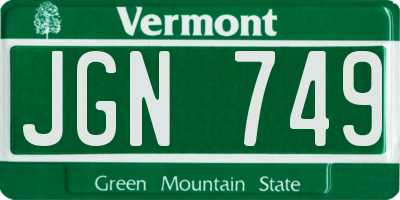 VT license plate JGN749