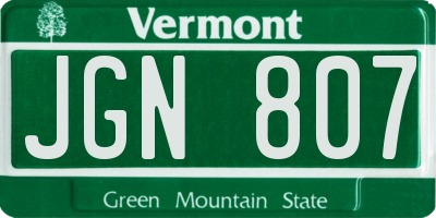 VT license plate JGN807