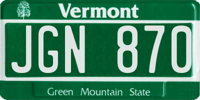VT license plate JGN870