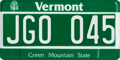 VT license plate JGO045