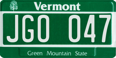 VT license plate JGO047