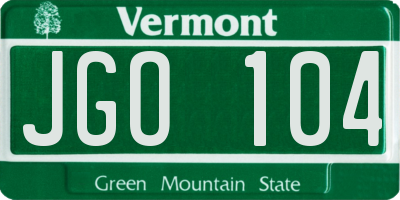 VT license plate JGO104