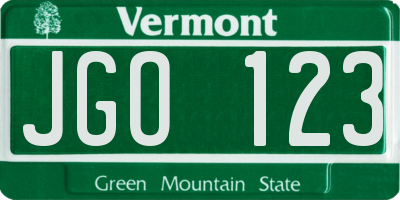 VT license plate JGO123