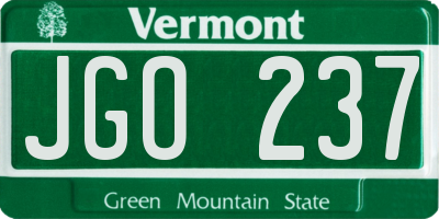VT license plate JGO237