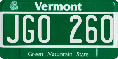 VT license plate JGO260