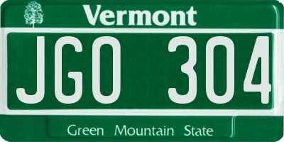 VT license plate JGO304