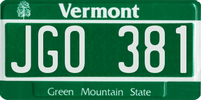VT license plate JGO381