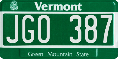VT license plate JGO387