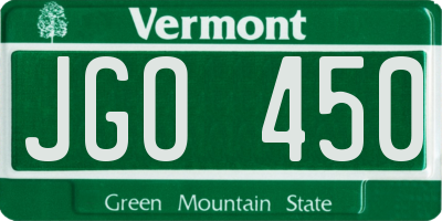VT license plate JGO450